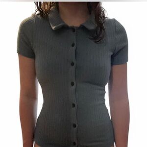 Women's Ribbed Button-Up Madewell Top - Blue